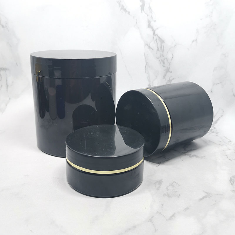 Plastic Can Cosmetic Pet Tall Cylinders Pet Jar Black Skin Care Cream Clear 250ml 500ml