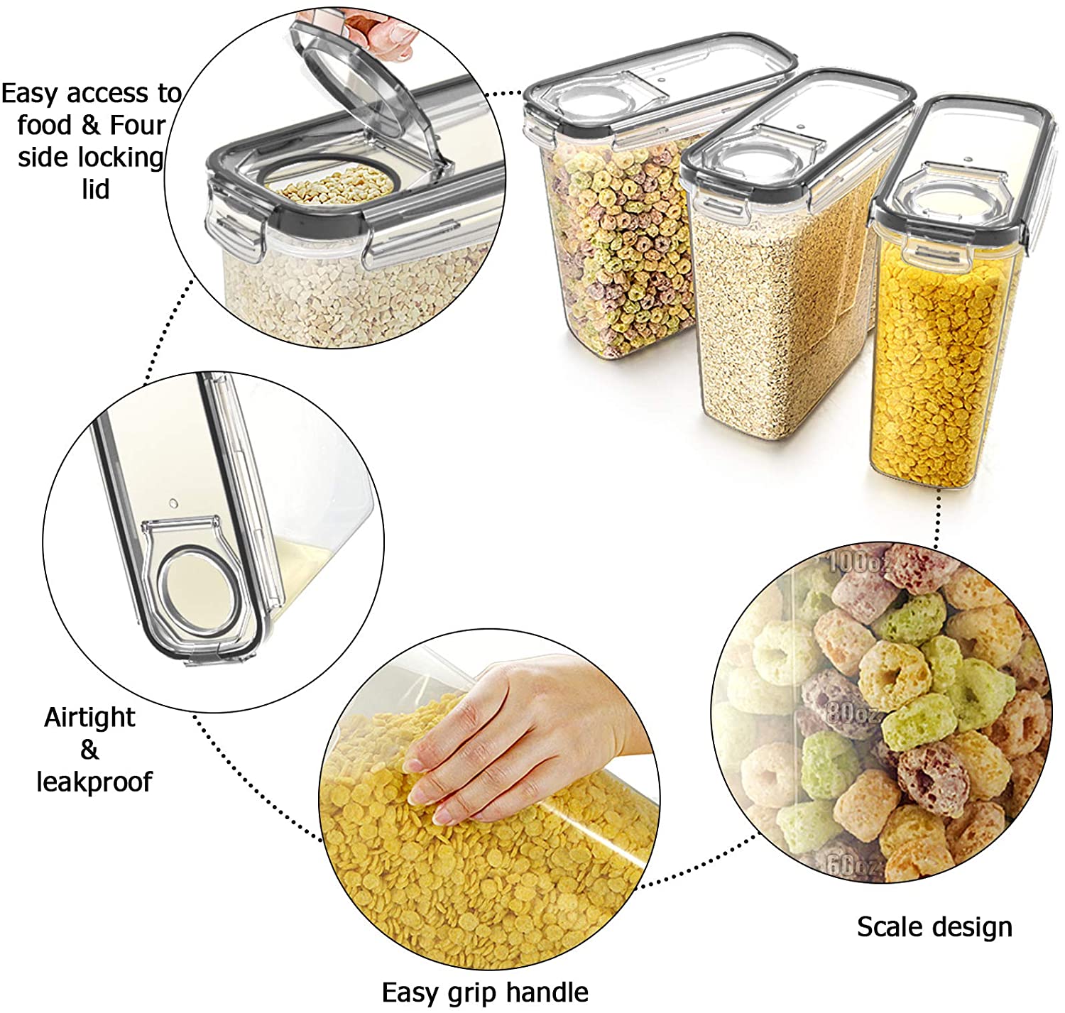 Plastic Cereal Container 4L Airtight Food Storage Container Set Of 6 With Lids For Grains Dry Food Kitchen Pantry Organization