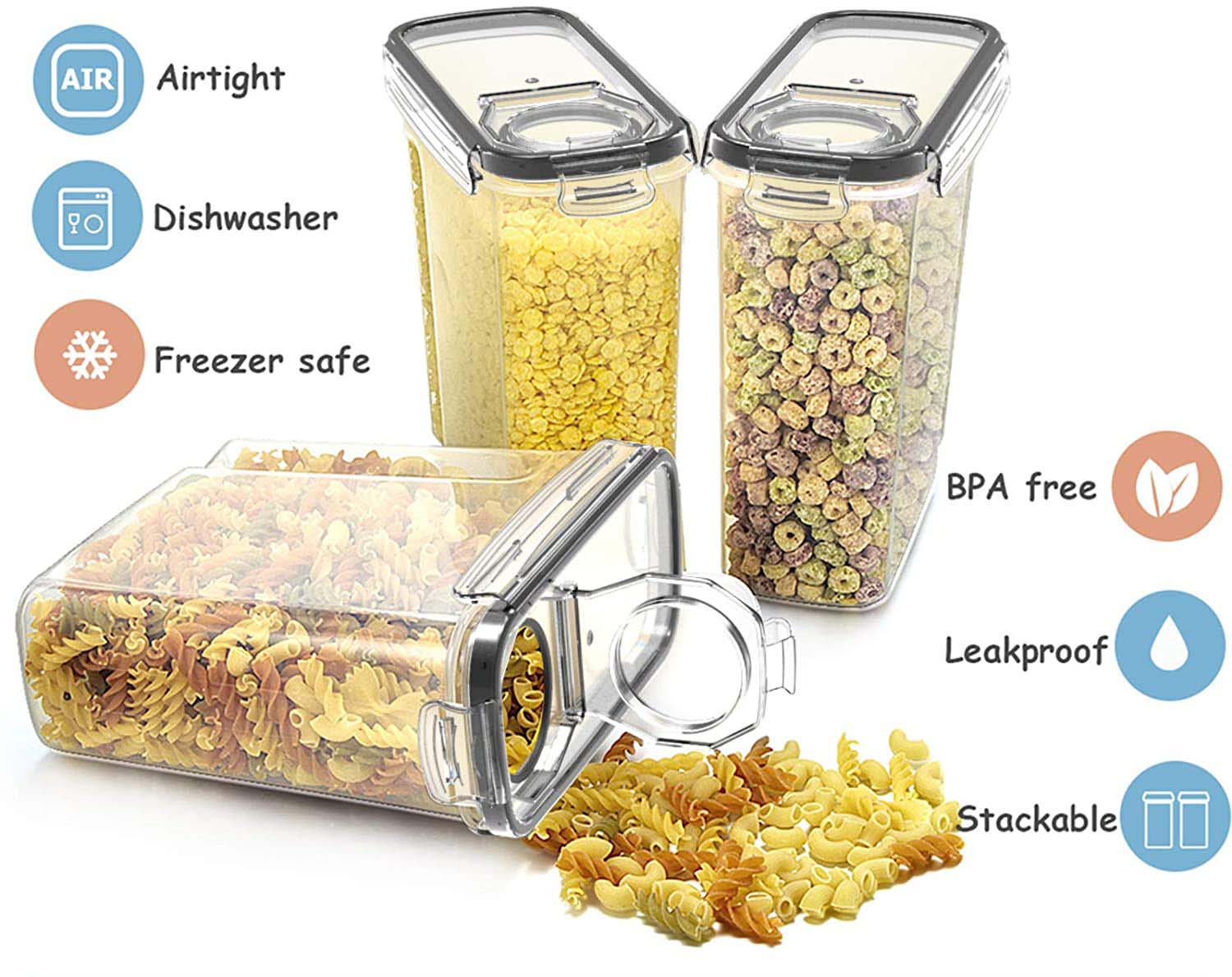 Plastic Cereal Container 4L Airtight Food Storage Container Set Of 6 With Lids For Grains Dry Food Kitchen Pantry Organization