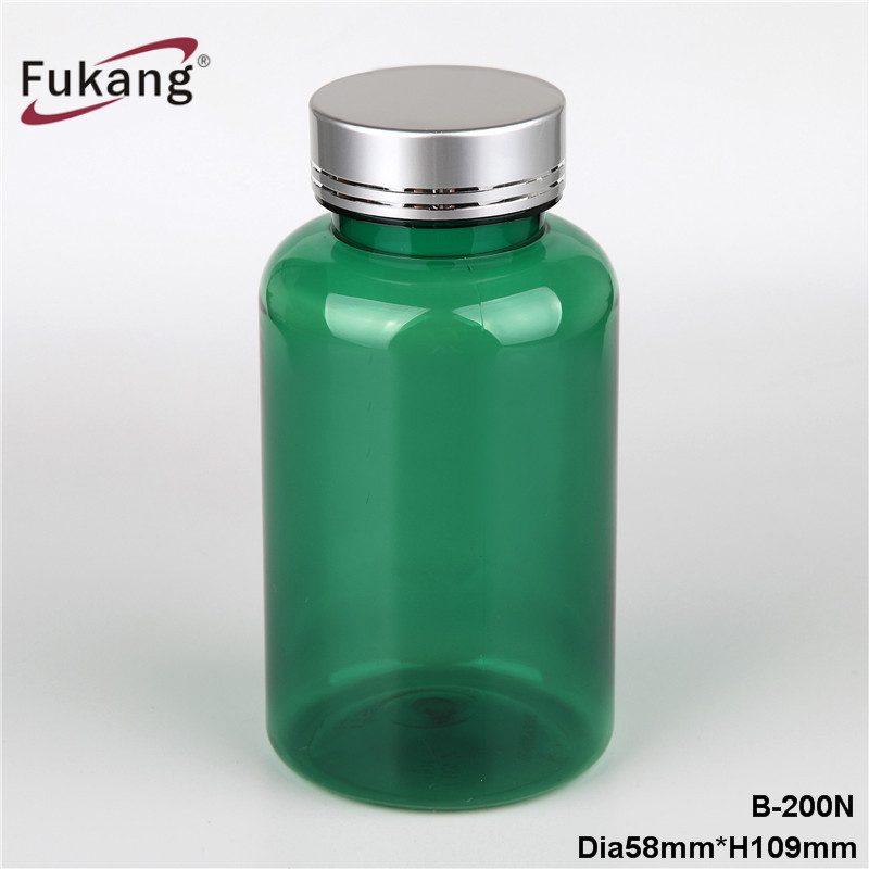Plastic Jar Metal Lid 200ml Plastic Clear Capsule Bottles, Food Supplement Bottles PET medicine pharmacy