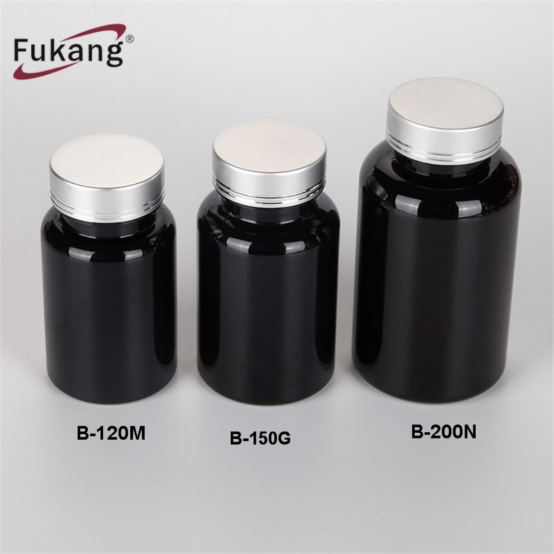 Plastic Jar Metal Lid 200ml Plastic Clear Capsule Bottles, Food Supplement Bottles PET medicine pharmacy
