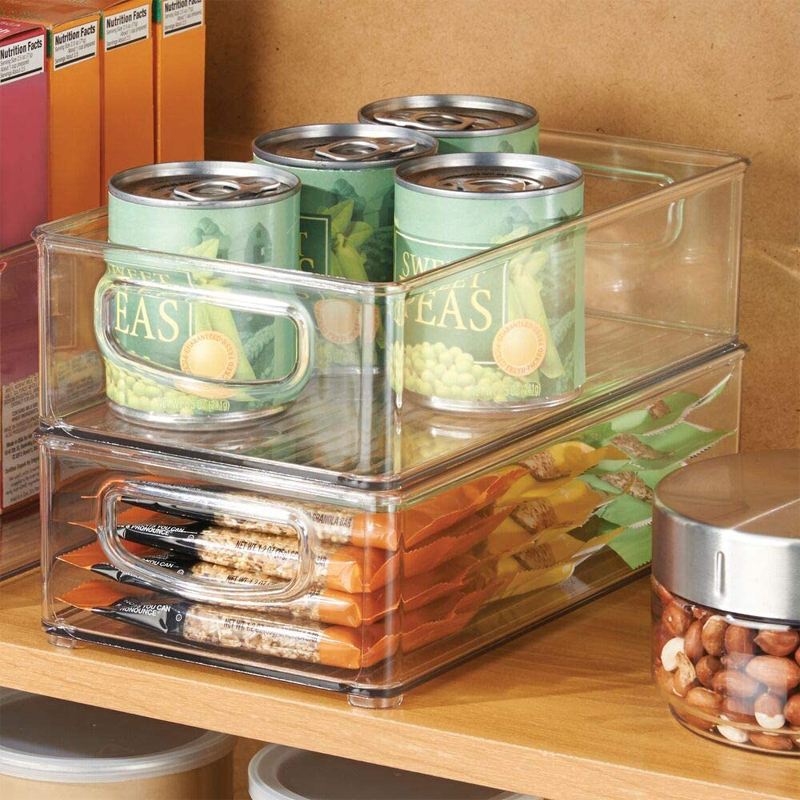 Plastic Kitchen Pantry Cabinet, Refrigerator or Freezer Food Storage Bins with Handles Food Safe, BPA Free