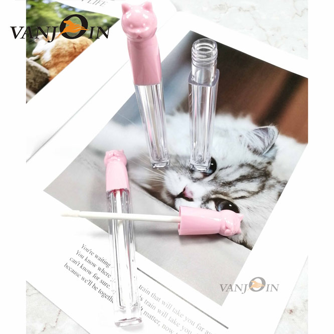 Plastic Pink Cat Glaze Lipstick Tube With Brush