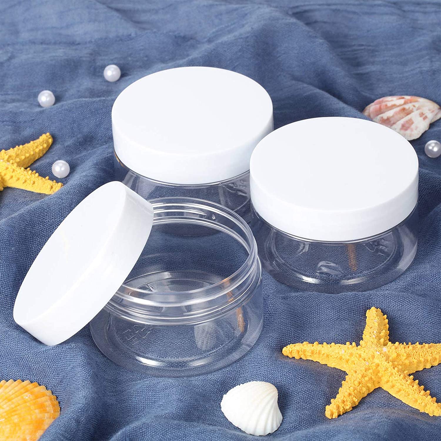 Plastic Pot Jars Round Clear Leak Proof Plastic Cosmetic Container Jars with White Lids