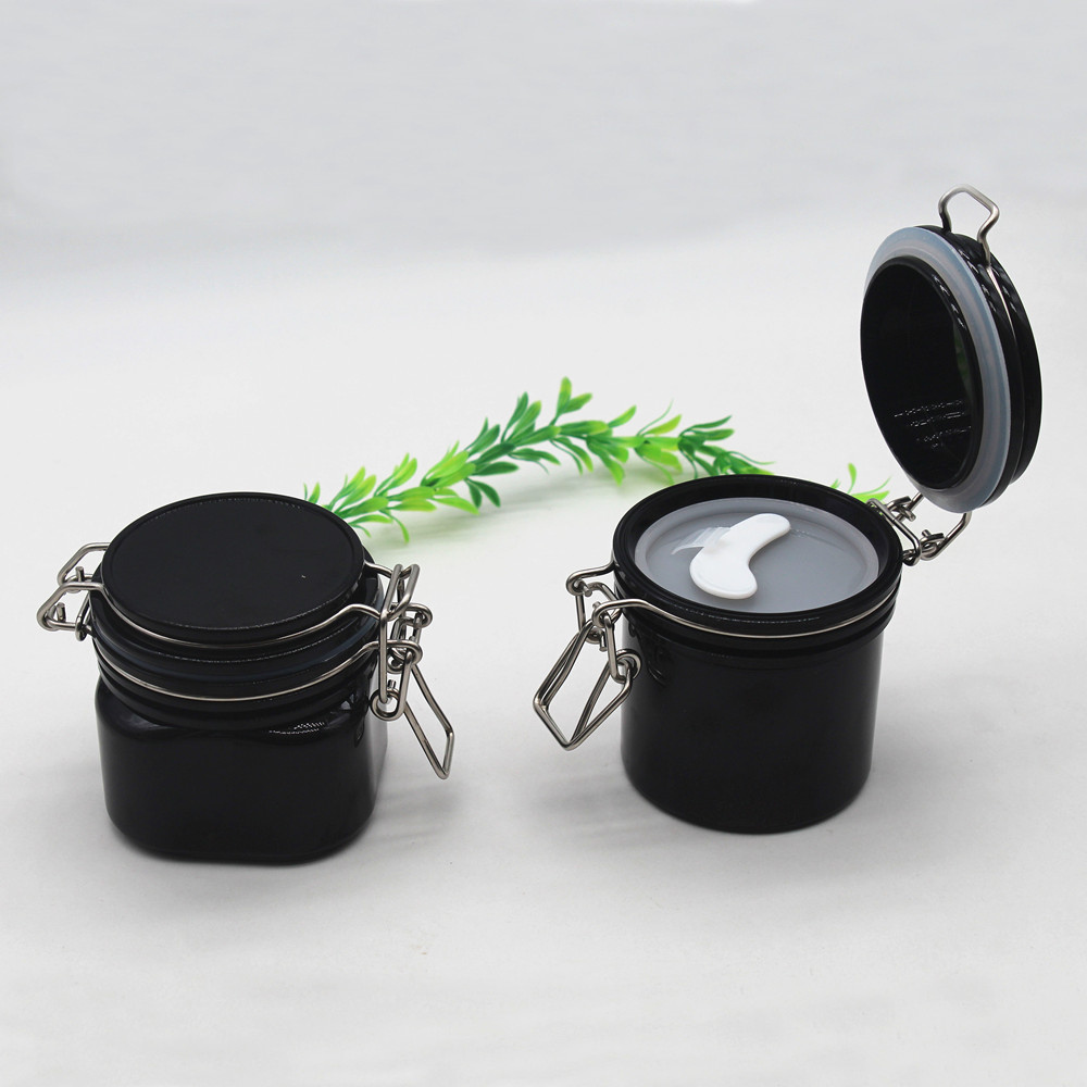 Plastic Sealed Jar 150m 200ml Round Square Black Cosmetic Jar Container with Cap