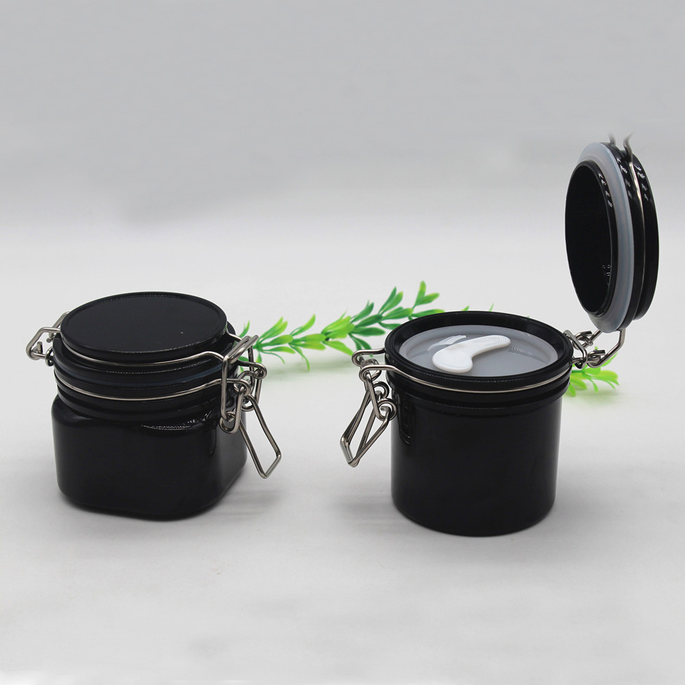 Plastic Sealed Jar 150m 200ml Round Square Black Cosmetic Jar Container with Cap