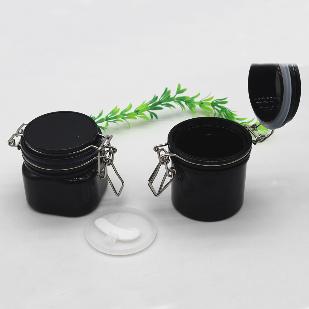 Plastic Sealed Jar 150m 200ml Round Square Black Cosmetic Jar Container with Cap