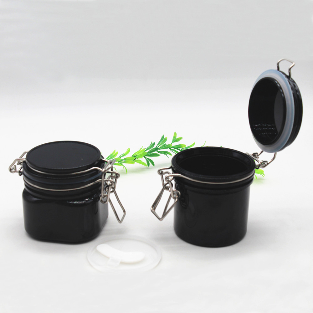Plastic Sealed Jar 150m 200ml Round Square Black Cosmetic Jar Container with Cap