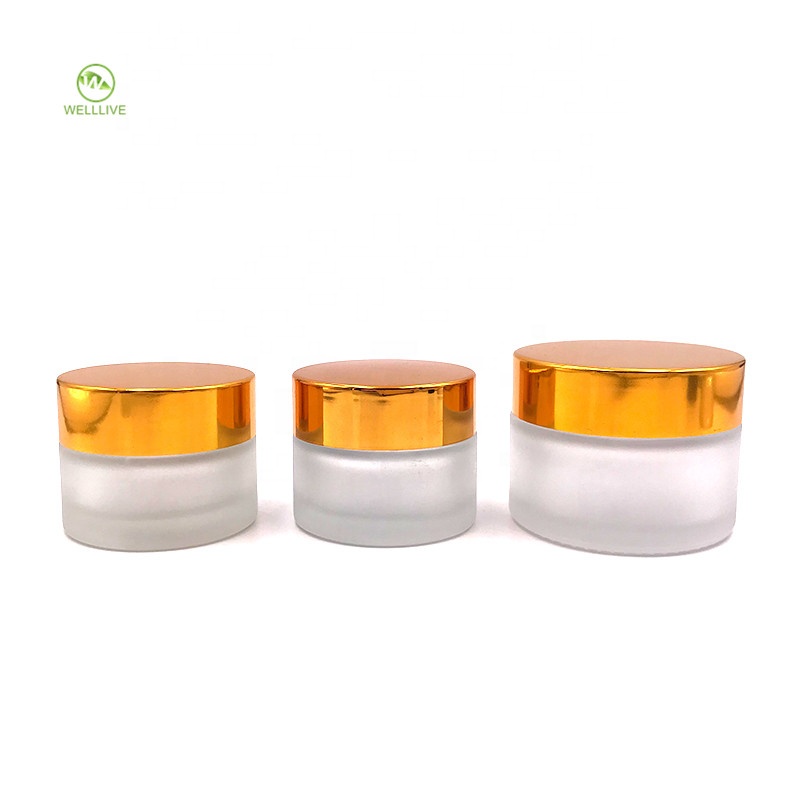 Plastic aluminum lid 30g 50g 100g matte clear frosted glass empty cream storage jar with black white cap