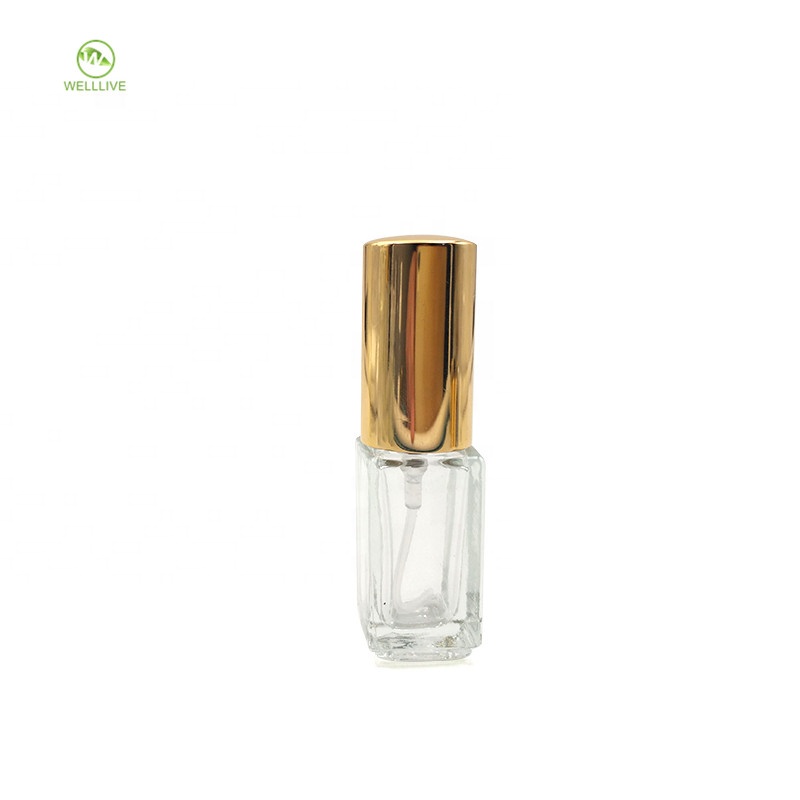 Plastic aluminum screw lid 3ml mini clear rectangular glass roll on bottle for attar essential oil packaging