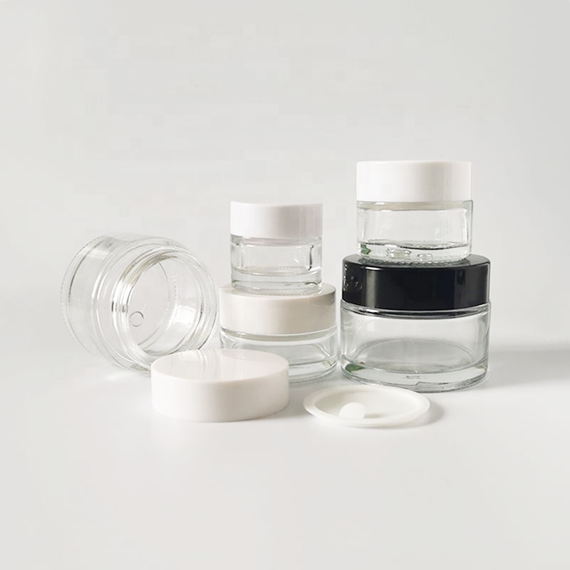 Plastic black white screw lid 5g 10g 15g 20g 30g 50g 100g clear cream foundation glass empty jar for cosmetic
