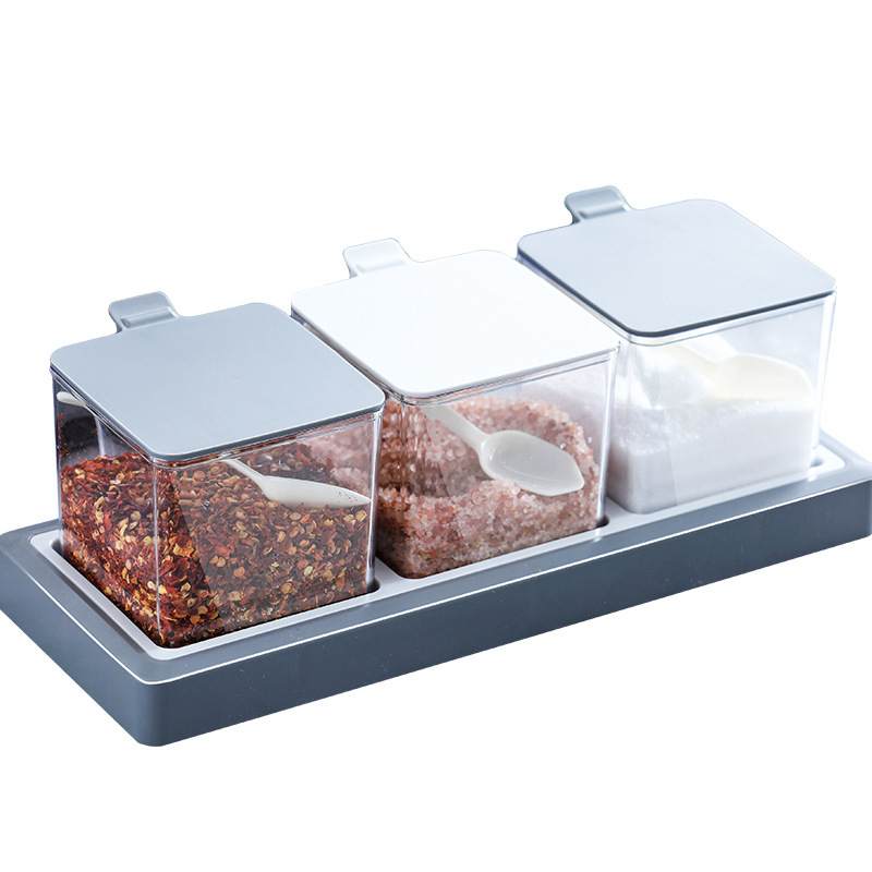 Plastic condiment holder seasoning box spice box seasoning jar set 3 compartment