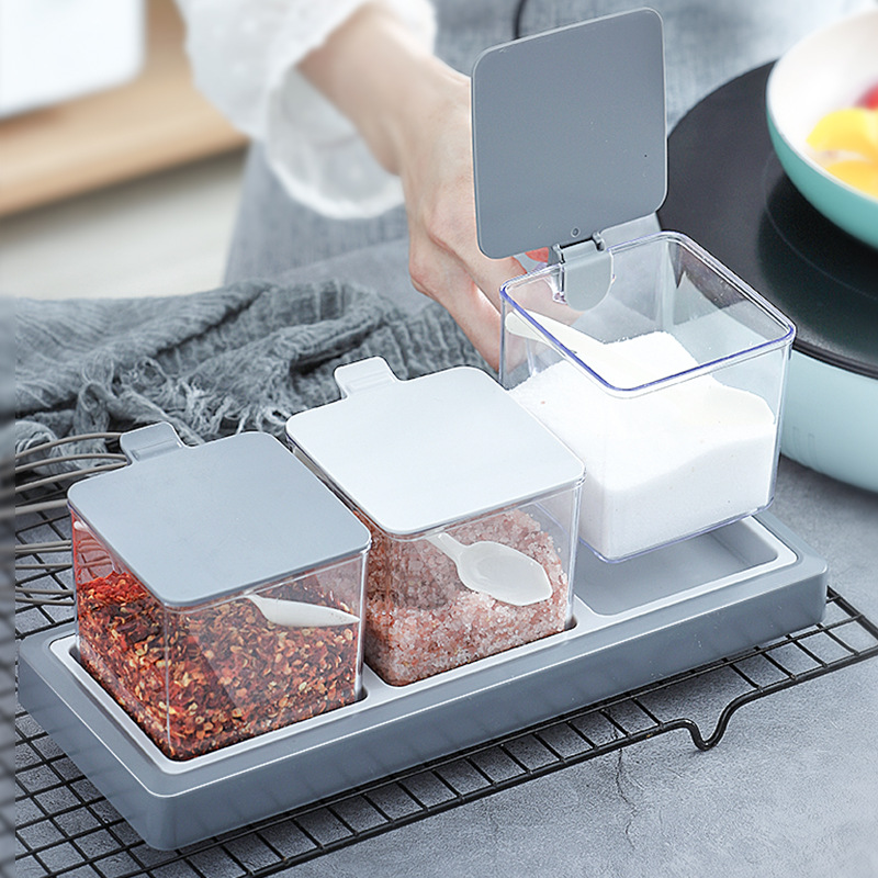 Plastic condiment holder seasoning box spice box seasoning jar set 3 compartment