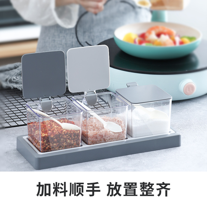 Plastic condiment holder seasoning box spice box seasoning jar set 3 compartment
