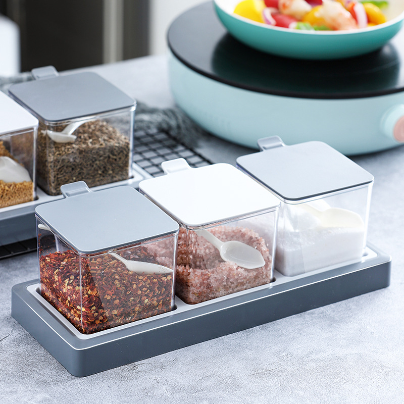 Plastic condiment holder seasoning box spice box seasoning jar set 3 compartment