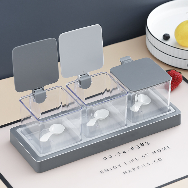 Plastic condiment holder seasoning box spice box seasoning jar set 3 compartment