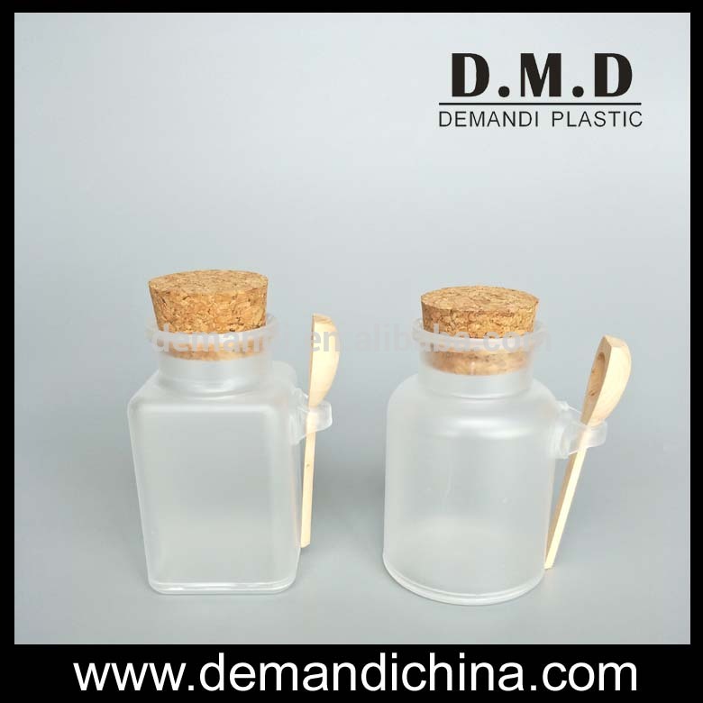 Plastic empty 100g 200g 300g bath salt jars / body scrub bottle with spoon