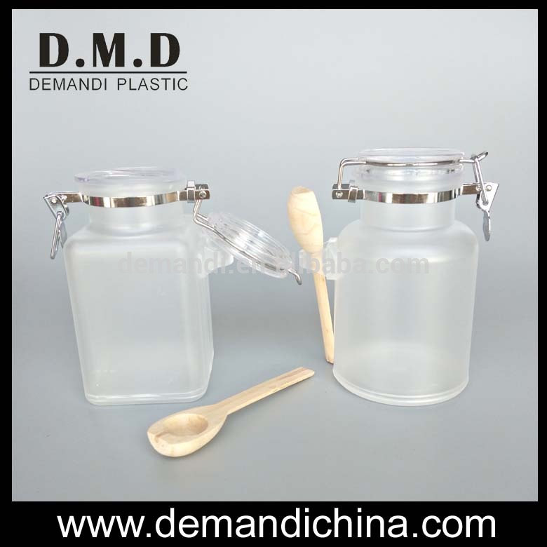 Plastic empty bath salt bottle 100ml 200ml 300ml body scrub bottle with wooden spoon