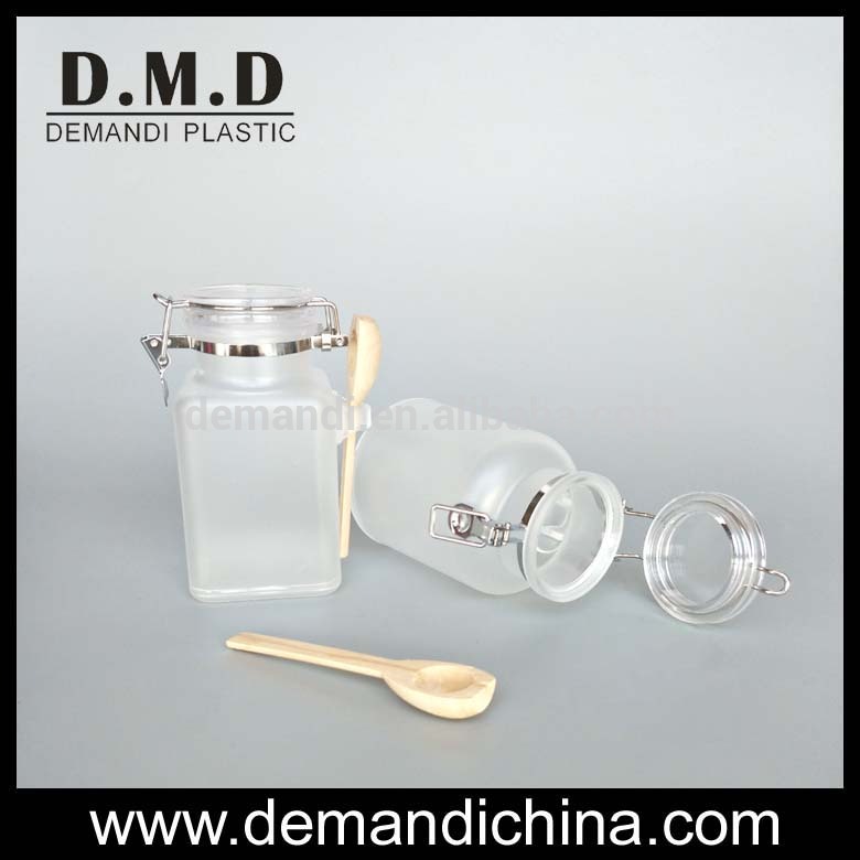 Plastic empty bath salt bottle 100ml 200ml 300ml body scrub bottle with wooden spoon