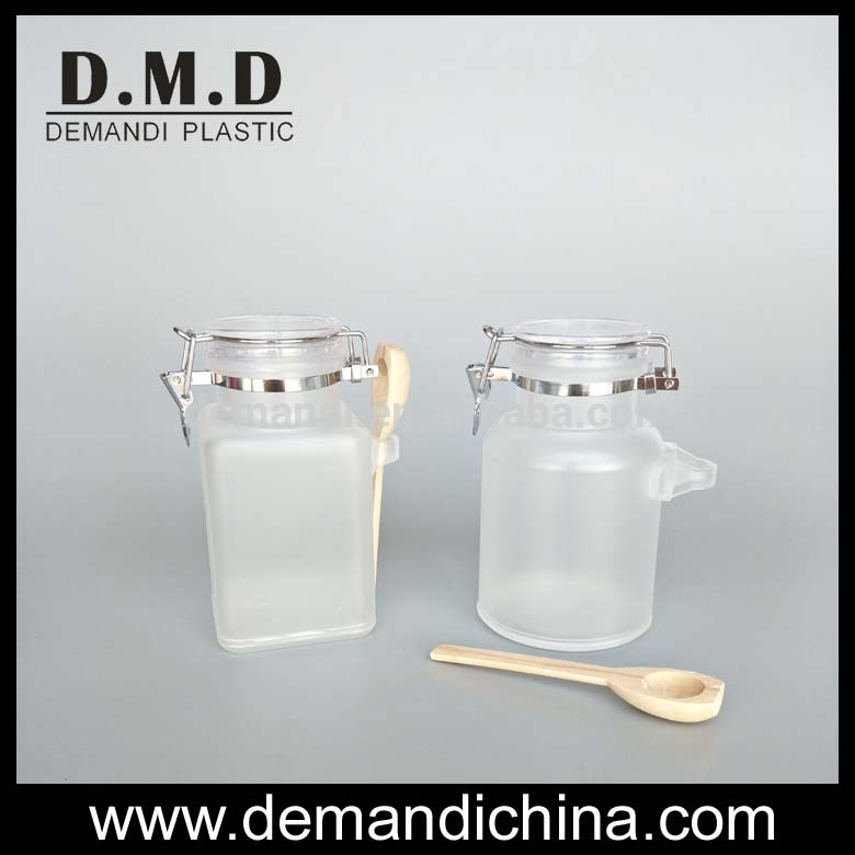 Plastic empty bath salt bottle 100ml 200ml 300ml body scrub bottle with wooden spoon