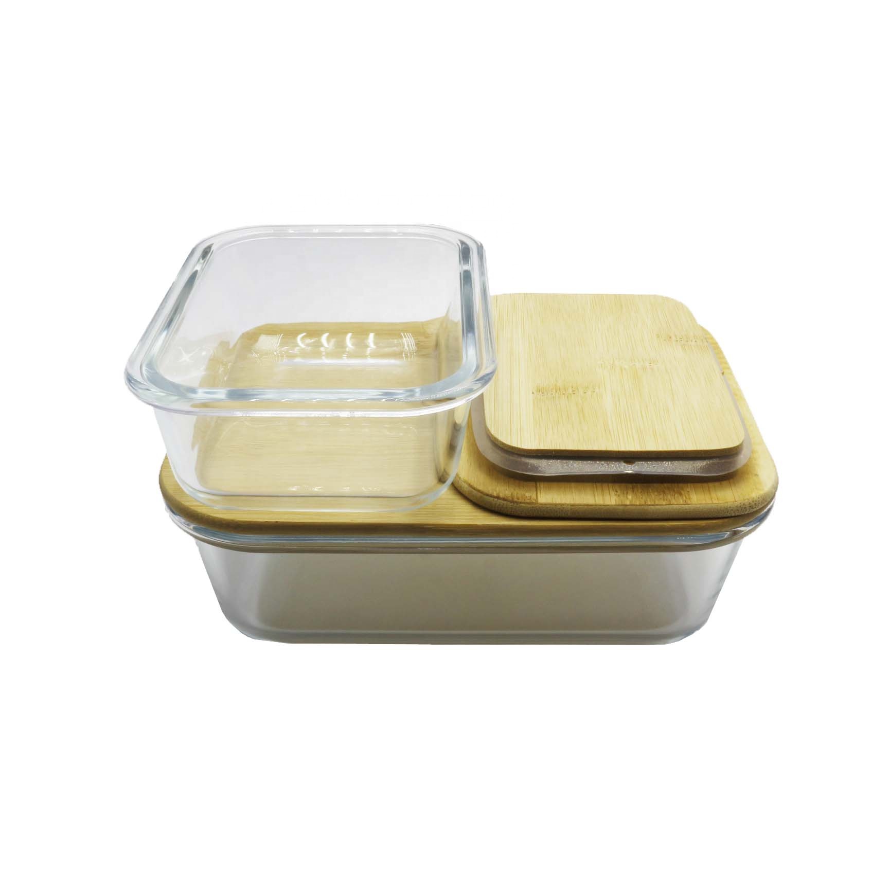 Plastic free bamboo lid glass food container borosilicate glass lunch box LB-CC14
