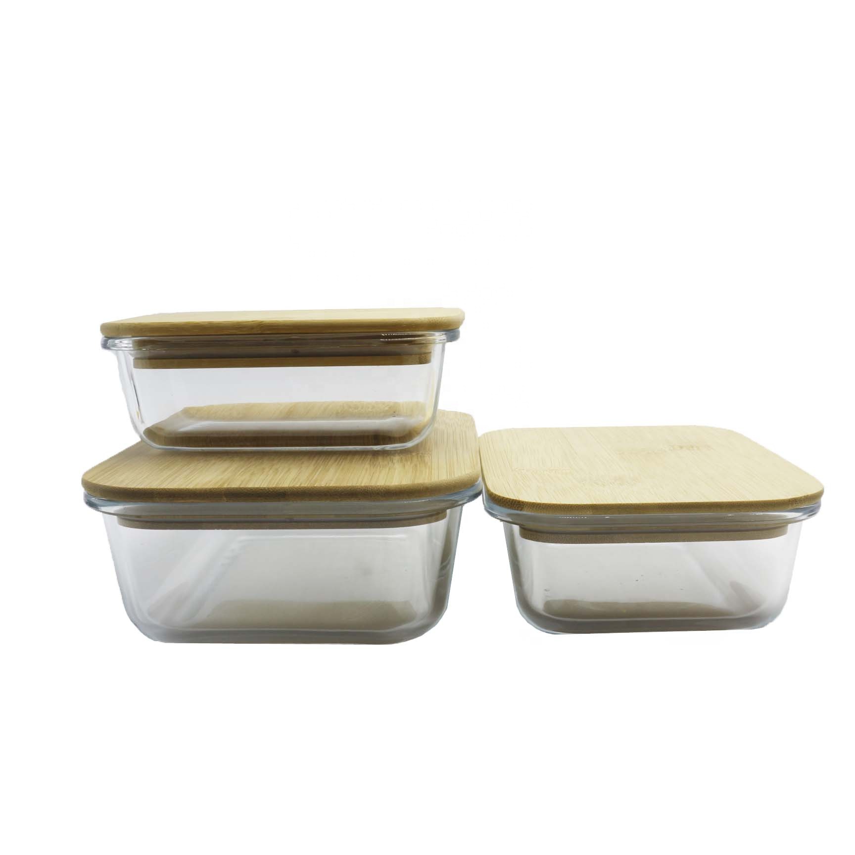 Plastic free bamboo lid glass food container borosilicate glass lunch box LB-CC14