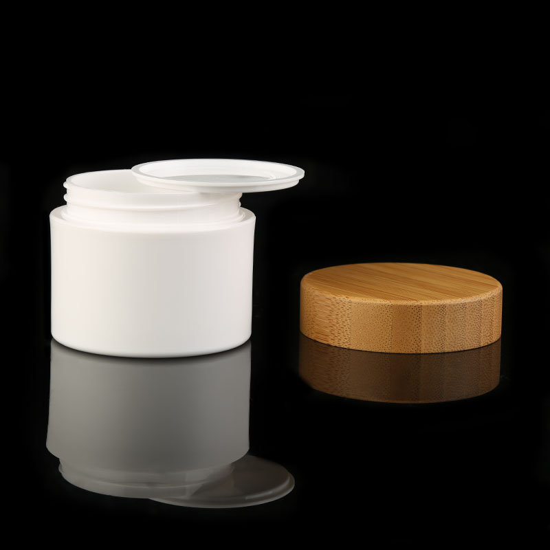 Plastic jar with double-deck bamboo cap cosmetic cream jar 30g