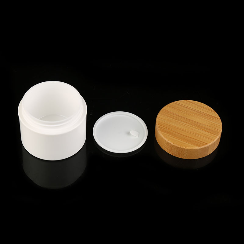 Plastic jar with double-deck bamboo cap cosmetic cream jar 30g