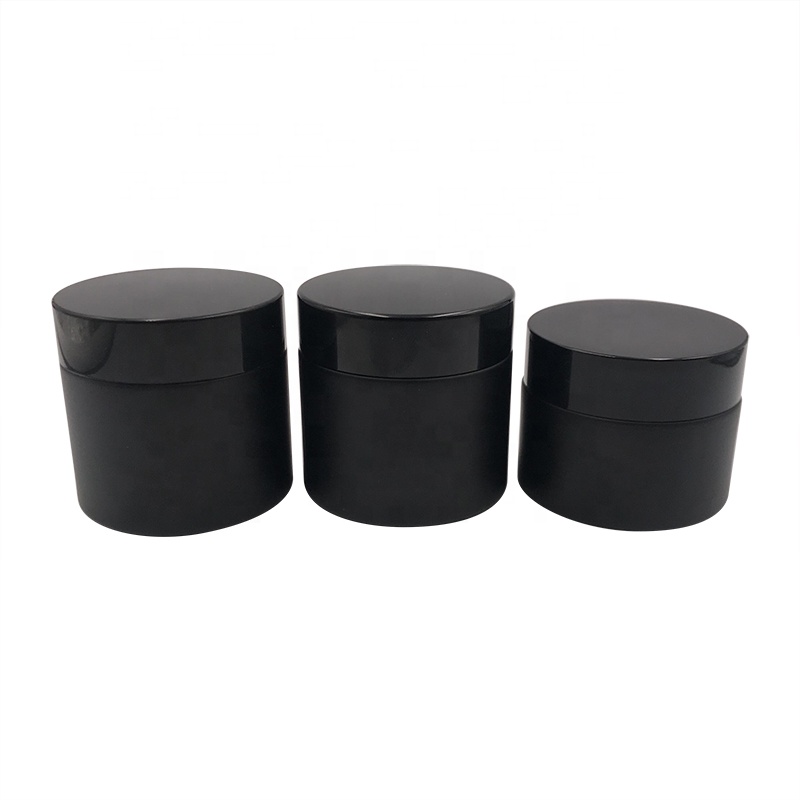 Plastic screw lid sealing type 5g 10g 15g 20g 30g 50g 100g matte black glass skin care cream jar with gasket