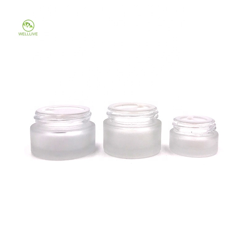Plastic white cap 5g 10g 15g 20g 30g 50g 100g frosted transparent matte color glass jar for cosmetic cream