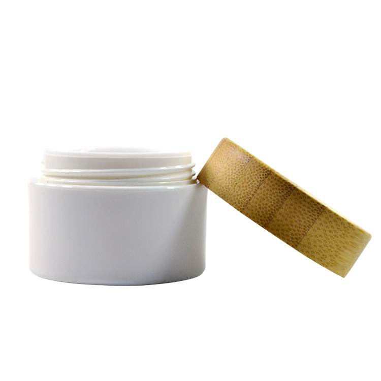 Plastic wholesale cosmetic jars bamboo lid for jars 30g 50g cream storage container