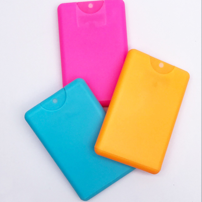 Pocket sized pp plastic perfume spray bottle empty 20ml square shape credit card perfume bottles
