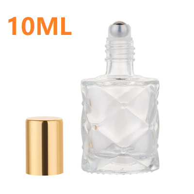 Polygon collection clear perfume roll on bottle essential oil glass roller bottle with steel ball and gold lid