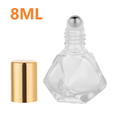 Polygon collection clear perfume roll on bottle essential oil glass roller bottle with steel ball and gold lid