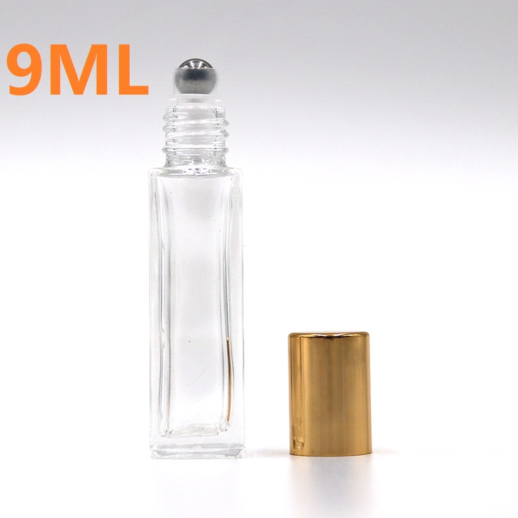 Polygon collection clear perfume roll on bottle essential oil glass roller bottle with steel ball and gold lid