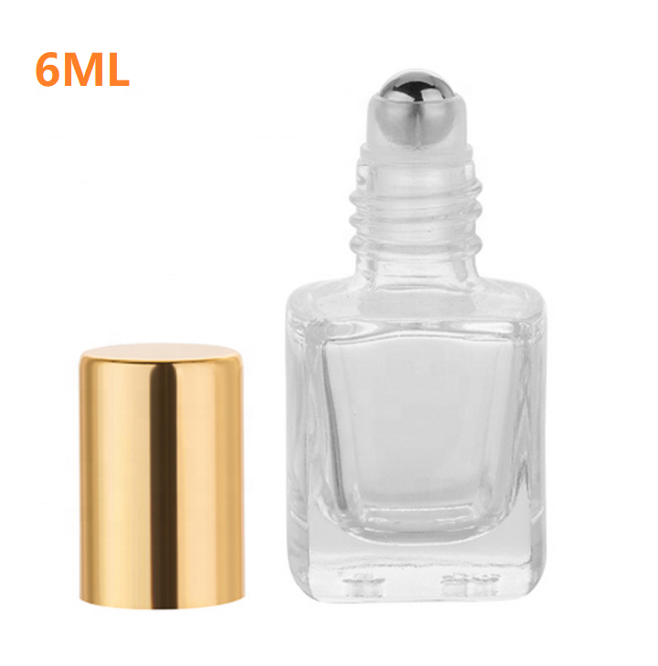 Polygon collection clear perfume roll on bottle essential oil glass roller bottle with steel ball and gold lid