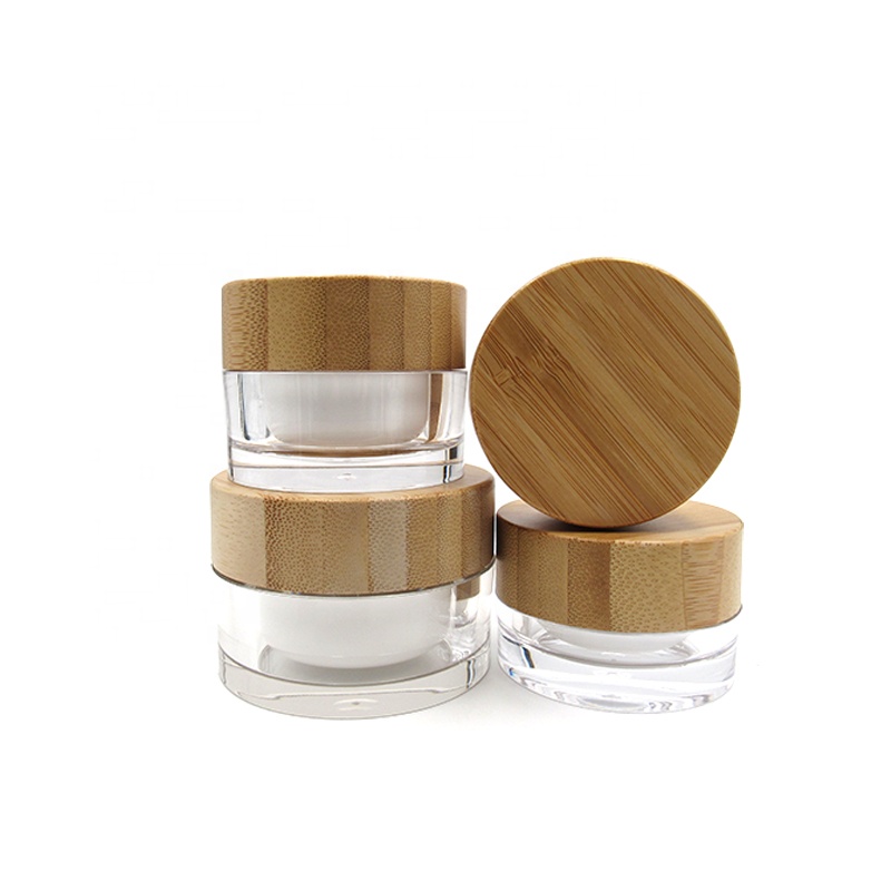 Popular 0.5oz 1oz round double wall container cosmetics cream jar 15g 30g 50g 100g acrylic jar with bamboo lid for personal care
