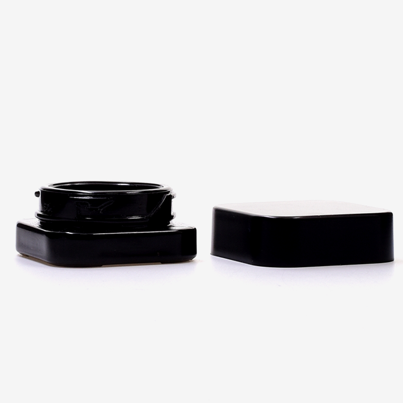 Popular 10 ml black square lovely straight side eye cream cosmetic packing glass jar with plastic child proof lid.