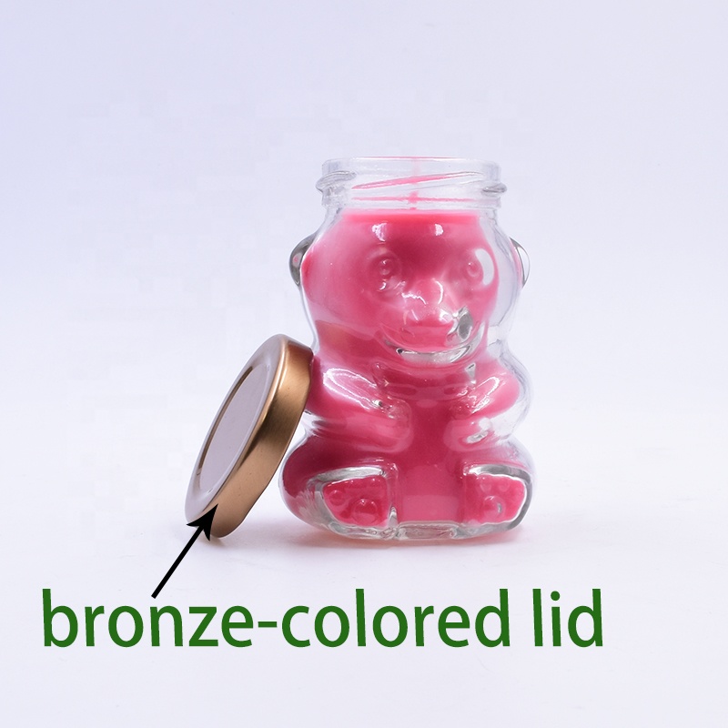 Popular 120 ml transparent clear bear shape candle glass jar honey jam candy snacks with paraffin