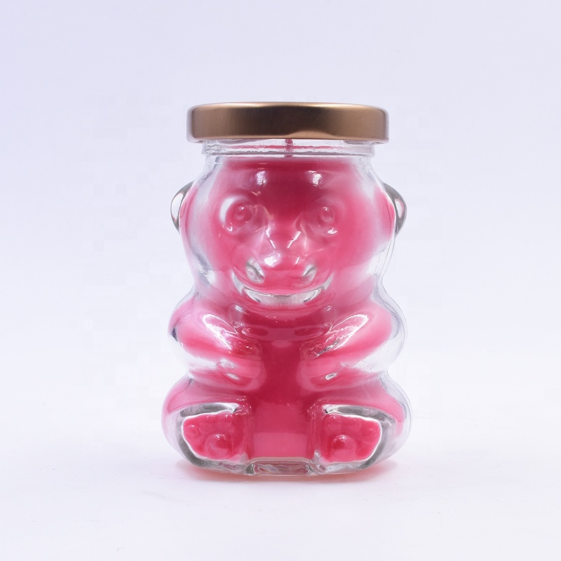 Popular 120 ml transparent clear bear shape candle glass jar honey jam candy snacks with paraffin