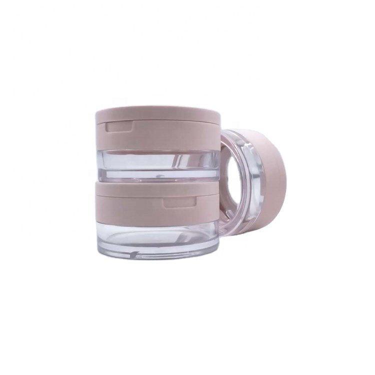 Popular 15g empty plastic loose powder container cosmetic packaging with pink black flip cap and sifter