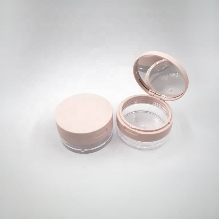 Popular 15g empty plastic loose powder container cosmetic packaging with pink black flip cap and sifter