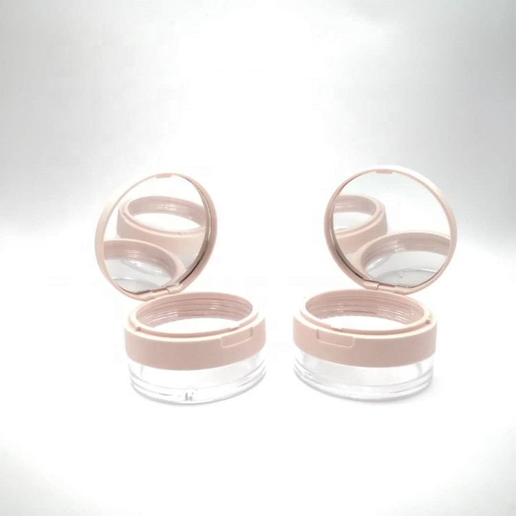 Popular 15g empty plastic loose powder container cosmetic packaging with pink black flip cap and sifter