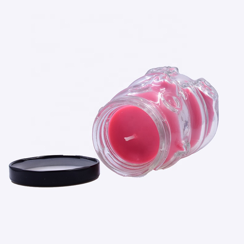 Popular 180 ml transparent clear bear shape candle glass jar honey jam candy snacks with paraffin
