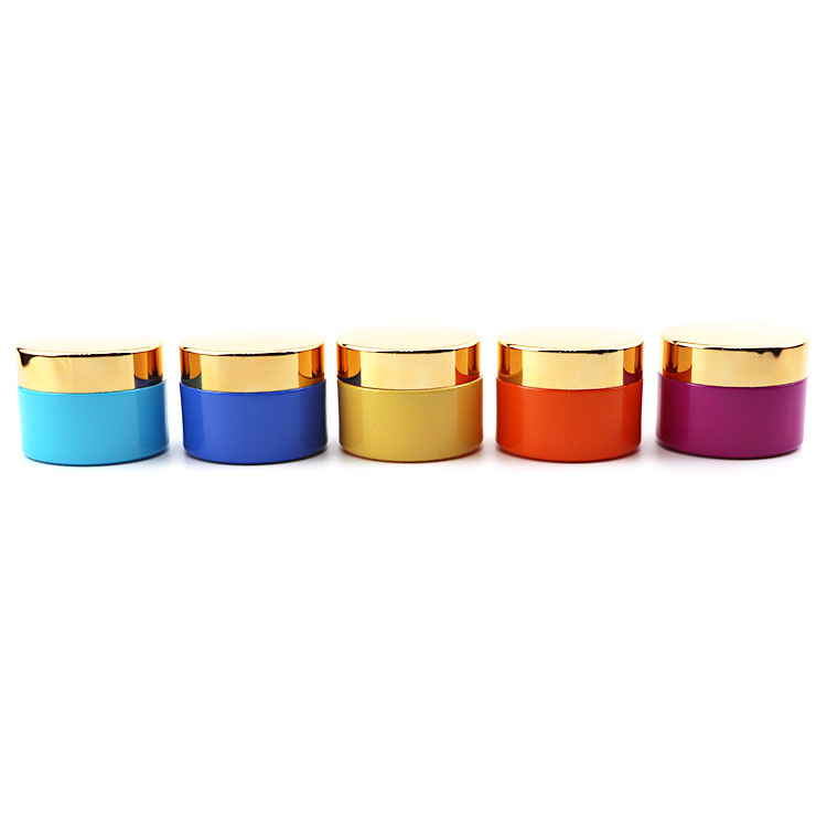 Popular 1oz cosmetic container facial cream jars colorful glass jar with gold metal aluminum lids