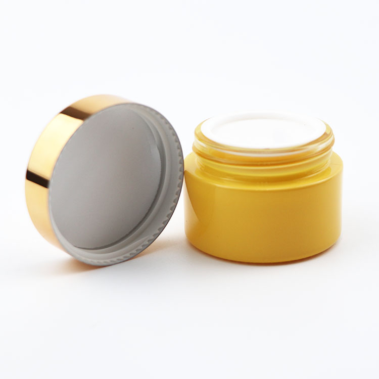 Popular 1oz cosmetic container facial cream jars colorful glass jar with gold metal aluminum lids