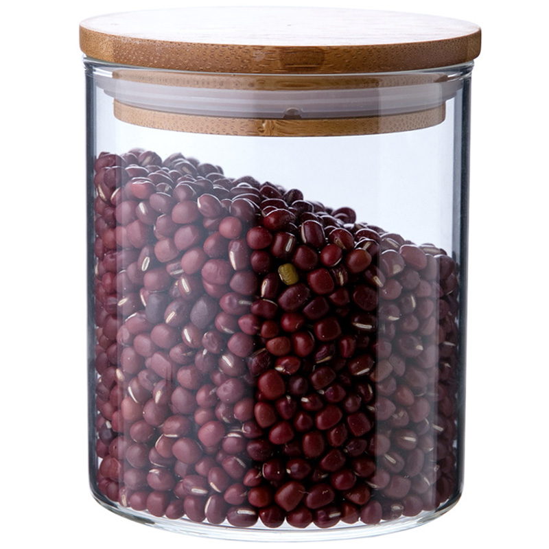 Popular 200ml 250ml 1000ml clear borosilicate food stackable candle glass jar with bamboo lid GSJ-17S