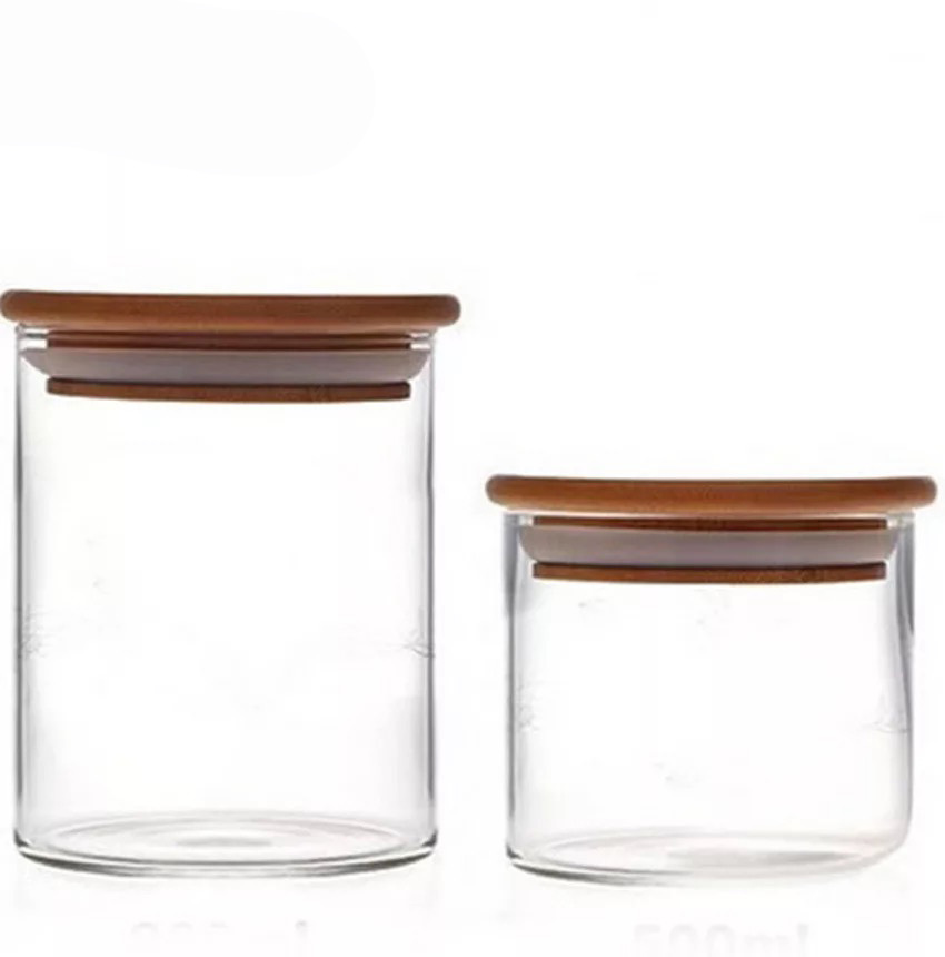 Popular 200ml 250ml 1000ml clear borosilicate food stackable candle glass jar with bamboo lid GSJ-17S