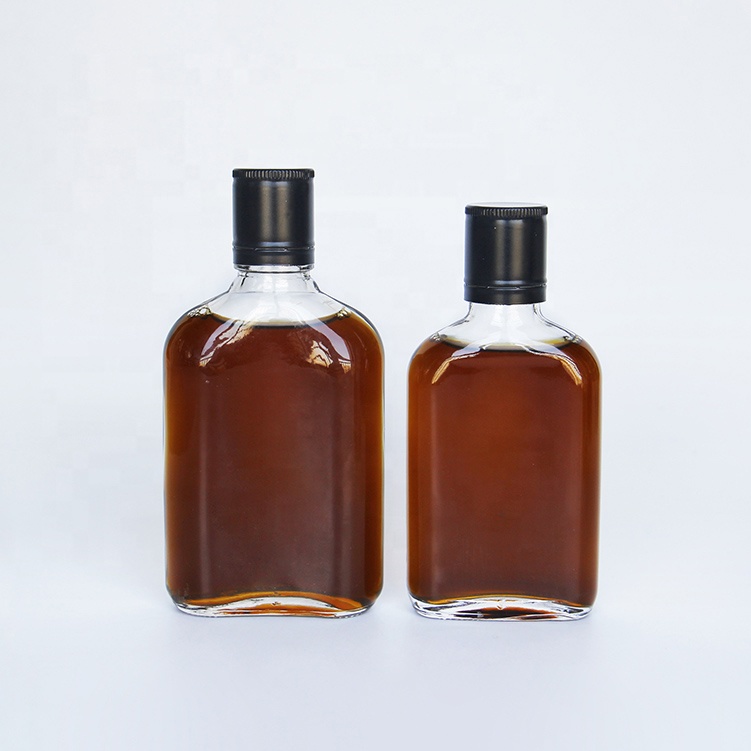 Popular 200ml long neck flat whisky drinking cold brew coffee bottle glass with screw cap