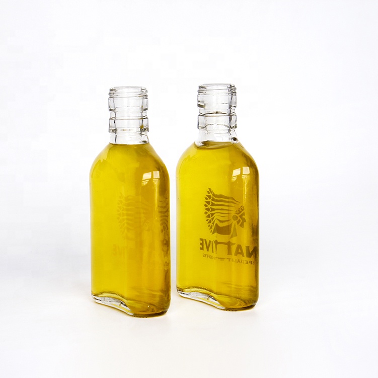 Popular 200ml long neck flat whisky drinking cold brew coffee bottle glass with screw cap